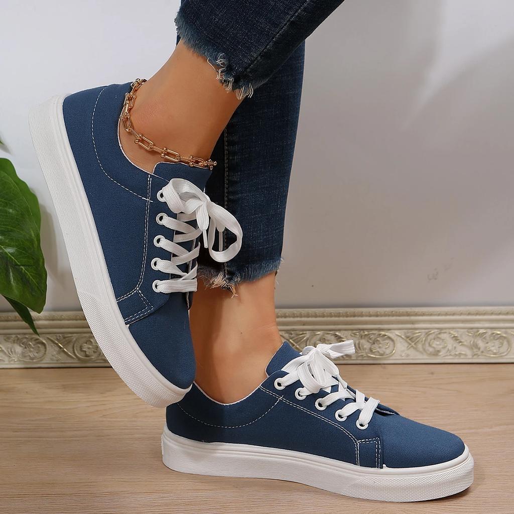 Mode Mode Damen Vulkanisierte Schuhe 2024 Neu in Lässig Klassisch Einfarbig Flache Tennisschuhe Frau Lässig Schnürschuhe Weiße Sneaker