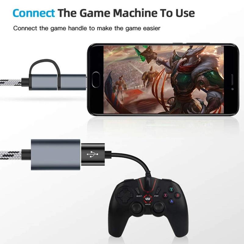 2 in 1 Type C And Micro V8 OTG Adapter Connector Cable For Samsung S10 Xiaomi Huawei Android Macbook Mouse Tablet PC USB-C Cord