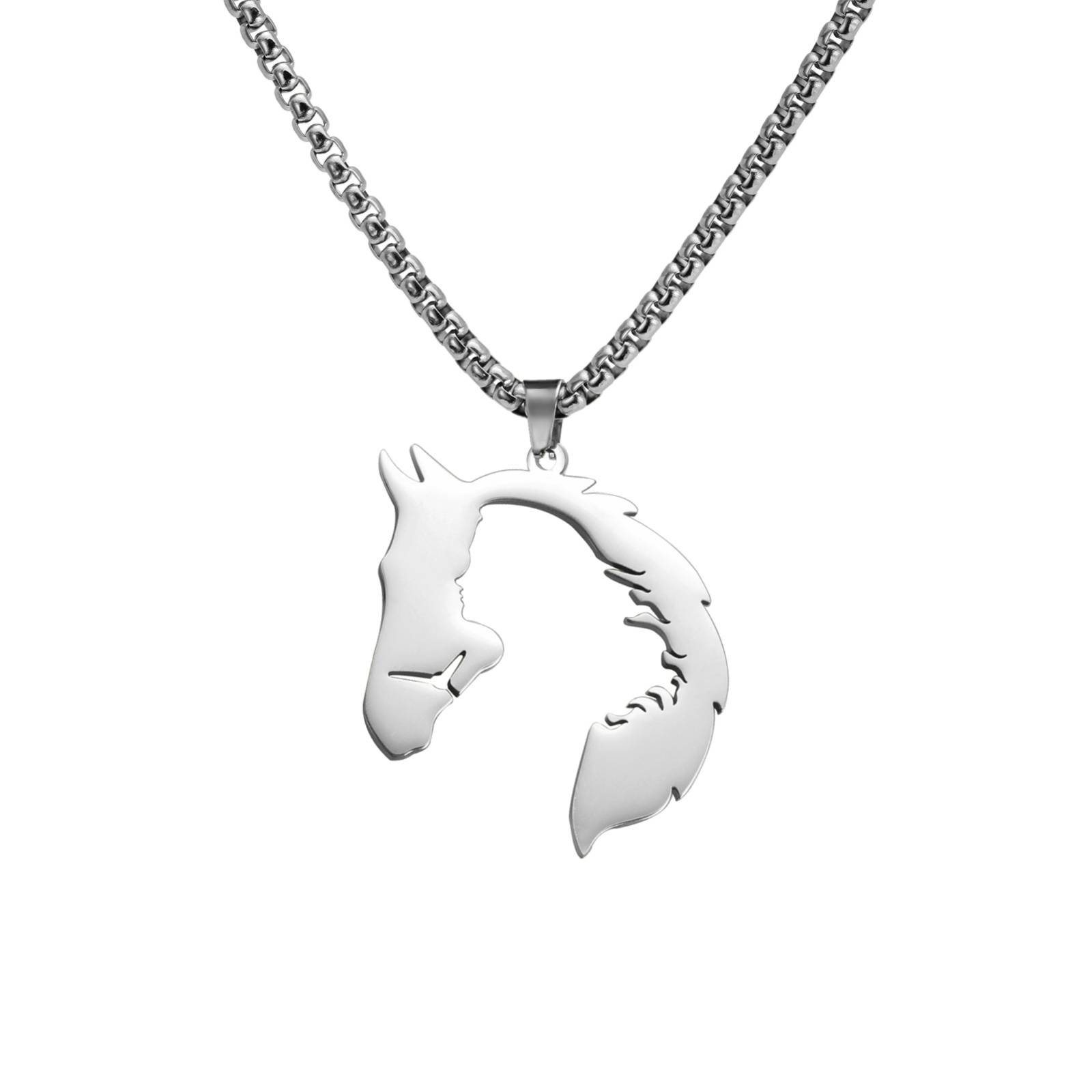 Horse Head Pendant Necklace for Women Men Animal Zodiac Stainless Steel Jewelry Gifts