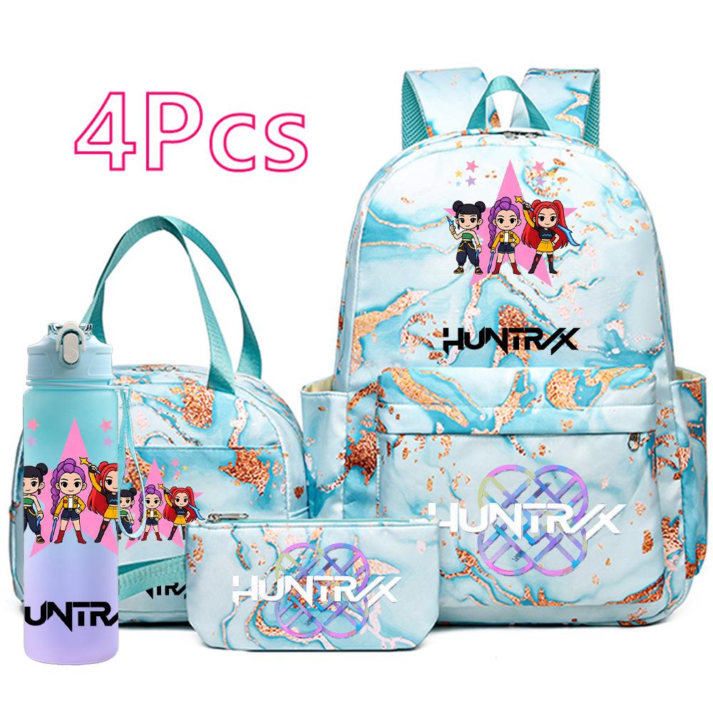 

4Pcs/set Cartoon Demon Hunters Printed Backpack Handbag Pencil Case with 750Ml Water Bottler for Teenager Boy Girl Large Capacity Schoolbag