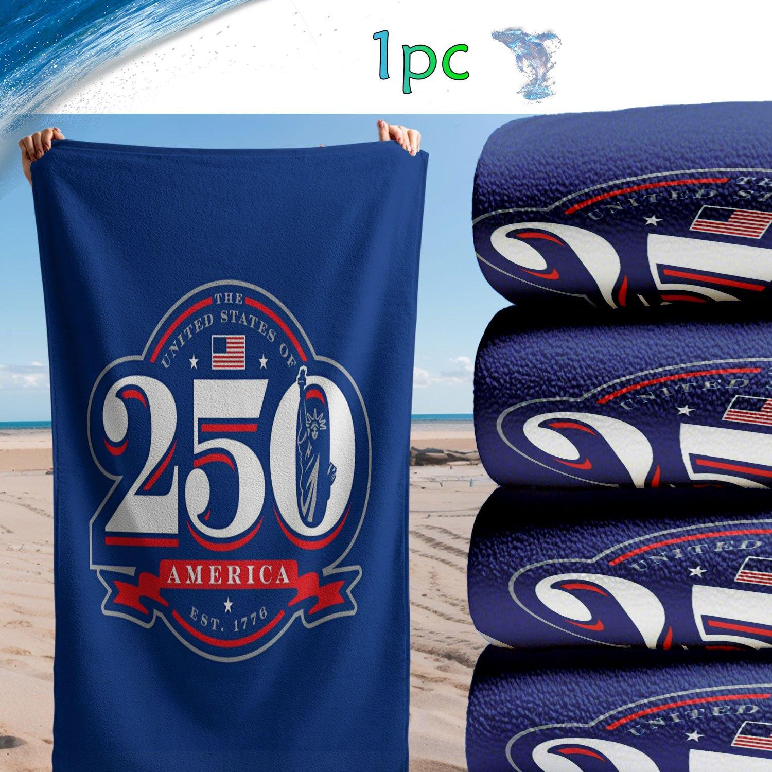 

America 250th Anniversary Quick Dry Beach Towel Single Sided 2D Print Soft Microfiber Beach Towel Pool Beach Swim Patriotic Gift W30*H60(CM)