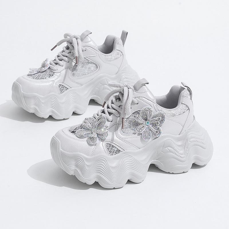 European rhinestone muffin thick-soled dad shoes women's 2025 summer new mesh breathable heightening sports and leisure shoes tide