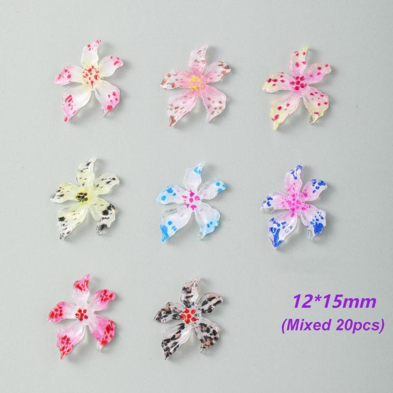 

20 шт. Смешанные красочные смоляные шармы для нейл-арта в виде цветка лилии, градиентные, ледяные, прозрачные, желейные, украшения для нейл-арта с лилиями, DIY маникюрные детали