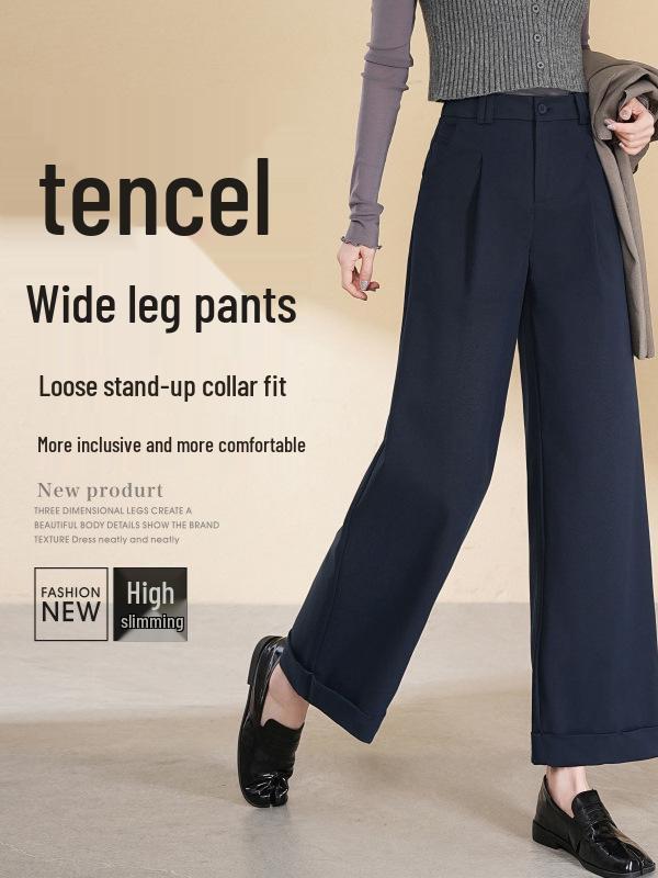 Tian Silk Wool High-Waist Wide-Leg Pants for Women - 2025 Spring/Autumn