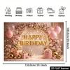 2D Rose Gold Floral Birthday Backdrop Pink Arch & Balloons Background for All Ages