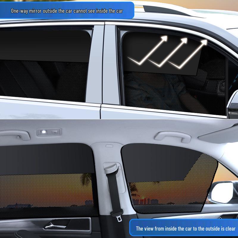 Magnetic Mesh Car Sun Shade - Summer Heat Protection, UV Shield, Clear View.
