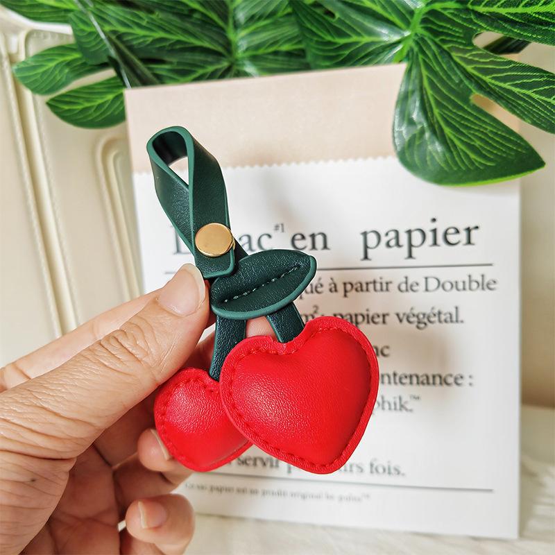 1/3PCS PU Leather Cherry Keychain - Simulated Fruit Heart Pendant DIY Bag Hanging Decoration Cute Key Ring Accessories