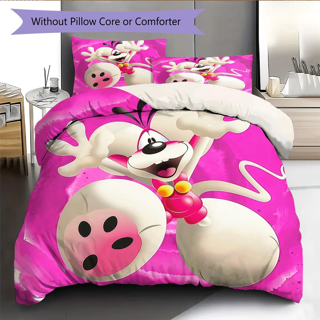Diddl the Jumping Mouse3 Pattern Bedding Quilt Set Home Decoration Gift (1 * Duvet Cover + 2 * Pillowcase Without Core)