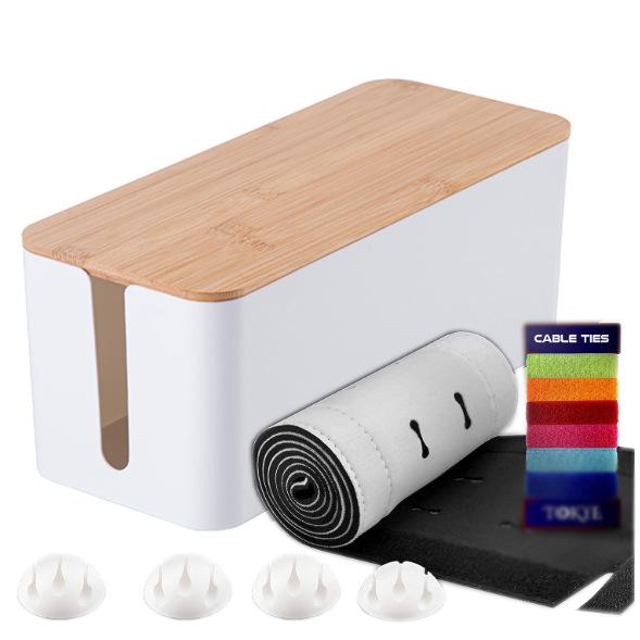 Minimalist Cable Management Box with Bamboo Lid