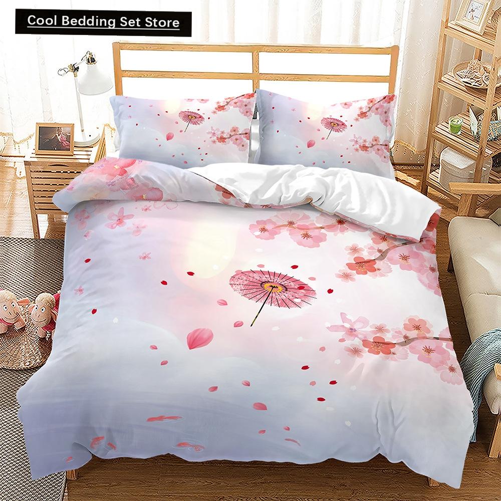 Pink Floral Duvet Cover Japanese Cherry Blossoms Theme Bedding Set Spring Romantic Quilt Cover For Girl Microfiber Bedspread