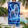 Lion Tiger Theme Beach Towel Personalized Custom Name & Text Soft Quick Dry Beach Towel for Swimming Travel