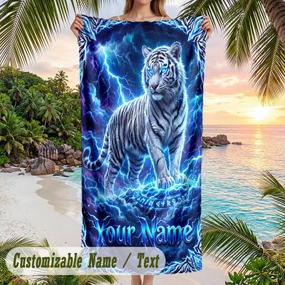 Lion Tiger Theme Beach Towel Personalized Custom Name & Text Soft Quick Dry Beach Towel for Swimming Travel