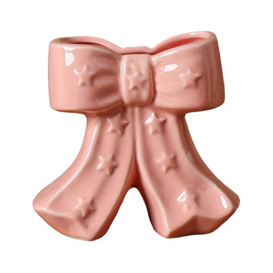 Delicate Desktop Decoration Ceramic Bow Vase with Star, Decorative Flowers Vase, Creative Flower Chic Room Decor Gifts Arrangement Holder for