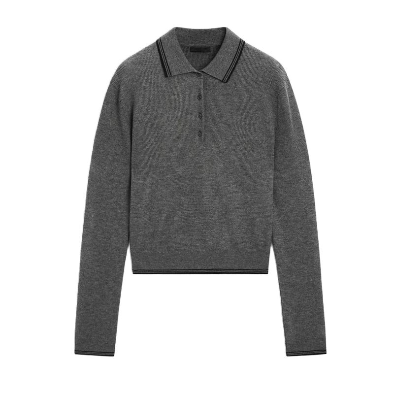 MD Fall and Winter New Women's Clothing French Preppy Style Short Stitching Polo Shirt Collar Long Sleeves Knitwear 5634609