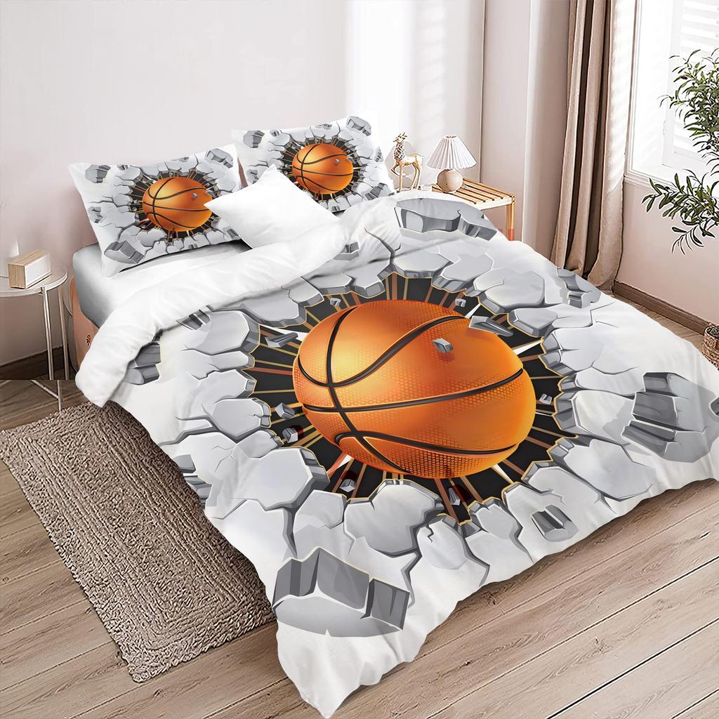 Comforter Basketball Hitting Wall Pattern Printed 3D Visual Effects Style Polyester Soft Comfortable Bedding Set