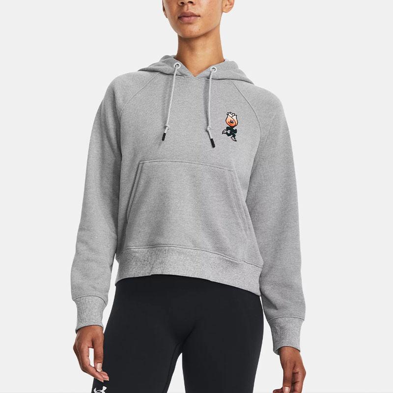 Under Armour Heavyweight Terry Cartoon Letter Logo Print Hoodie Women Hoodie Gray 1379834-011