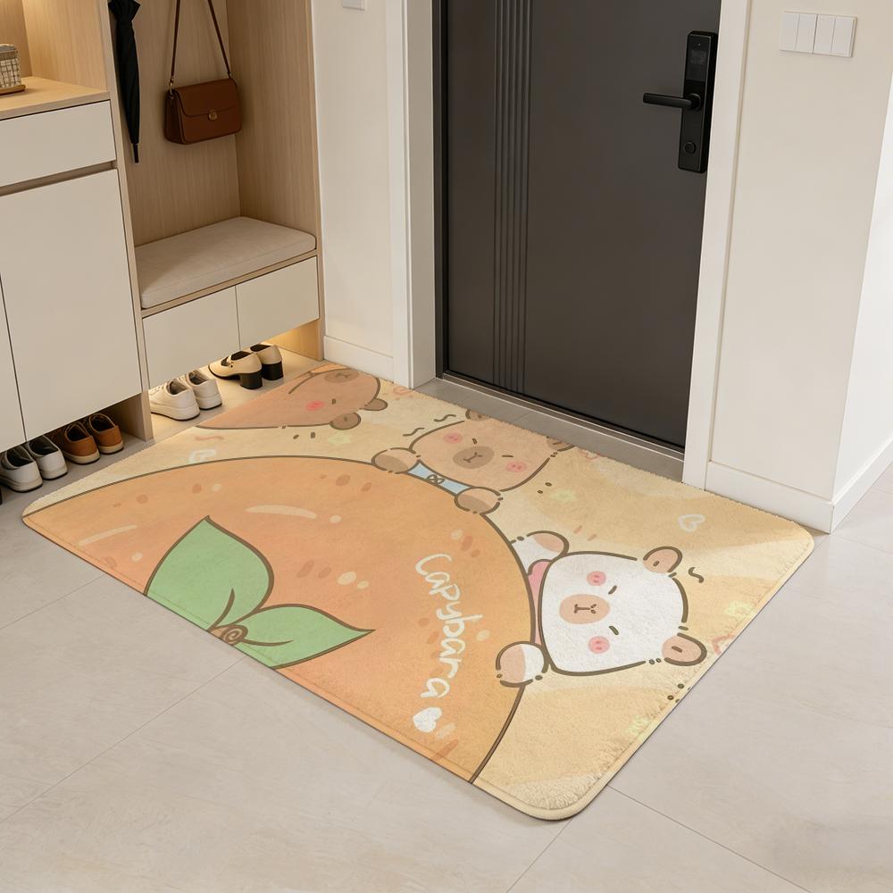 Anime C-capybara Floor Mat Flannel Door Mat Non-Slip Absorbent Washable Indoor Home Rug