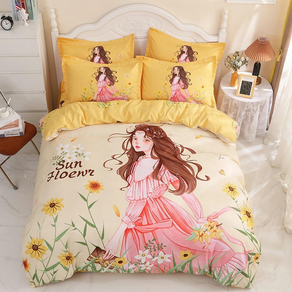 The Beautiful Girl Motif ,Microfibre Bedding Sets, Children's Bed Decor Duvet Cover for Teenagers Adult 3-Piece  Puppy Bed Linen