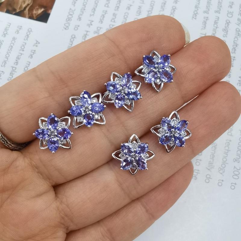 Sace Gems Earrings for Women 100% 925 Sterling Silver Tanzanite Stud Earrings Wedding Party Jewelry Gift