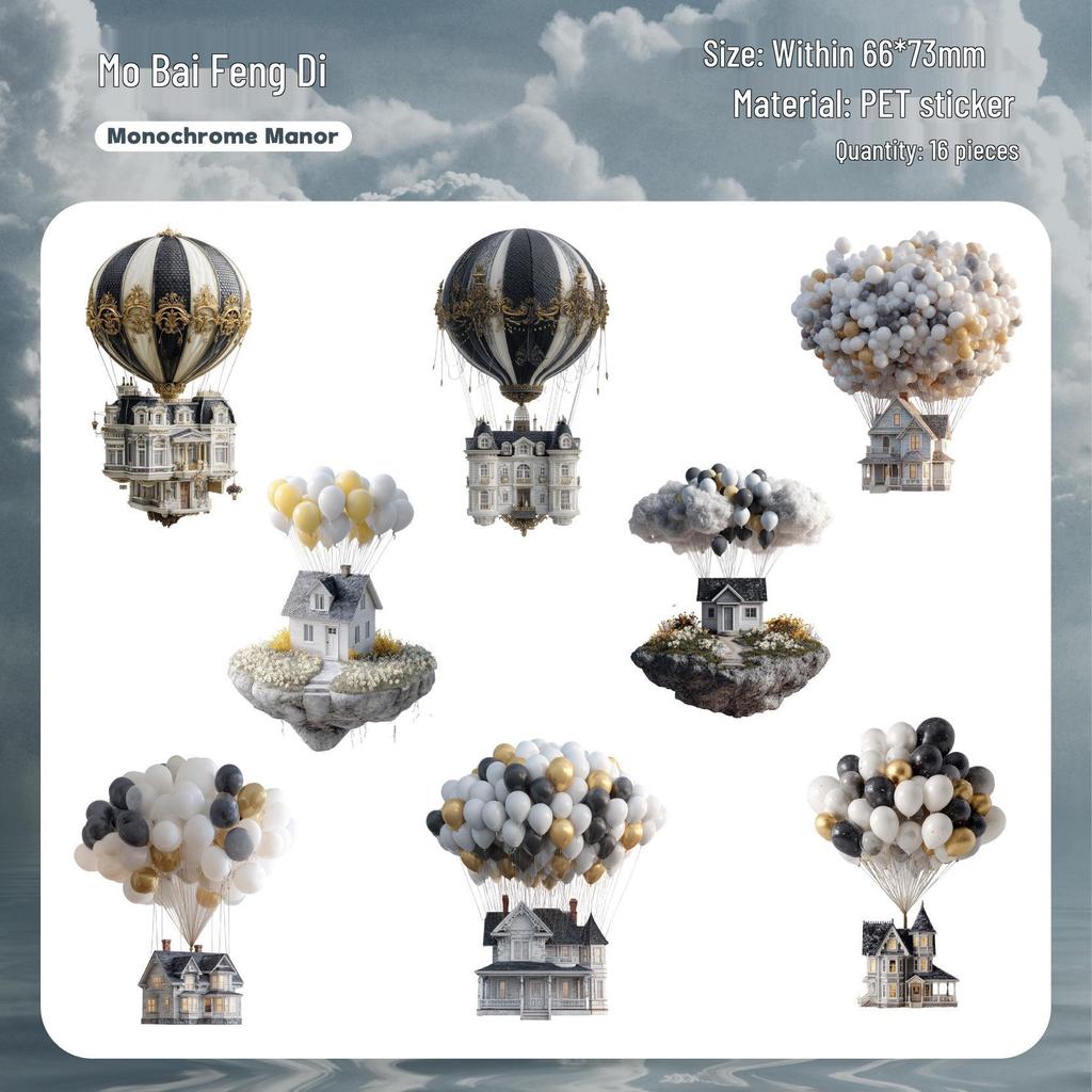 Retro Hot Air Balloon Sticker Pack - 16 Sheets, 6 Styles for DIY Journal Decoration
