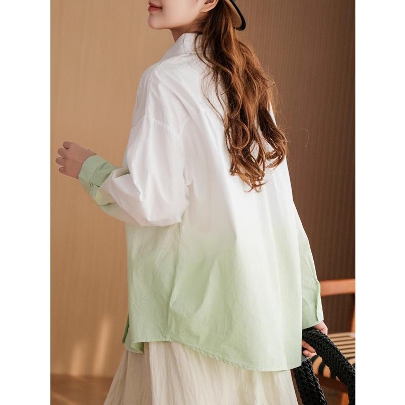 Spring Korean Cotton Tie-Dye Gradient Loose Casual Shirt L