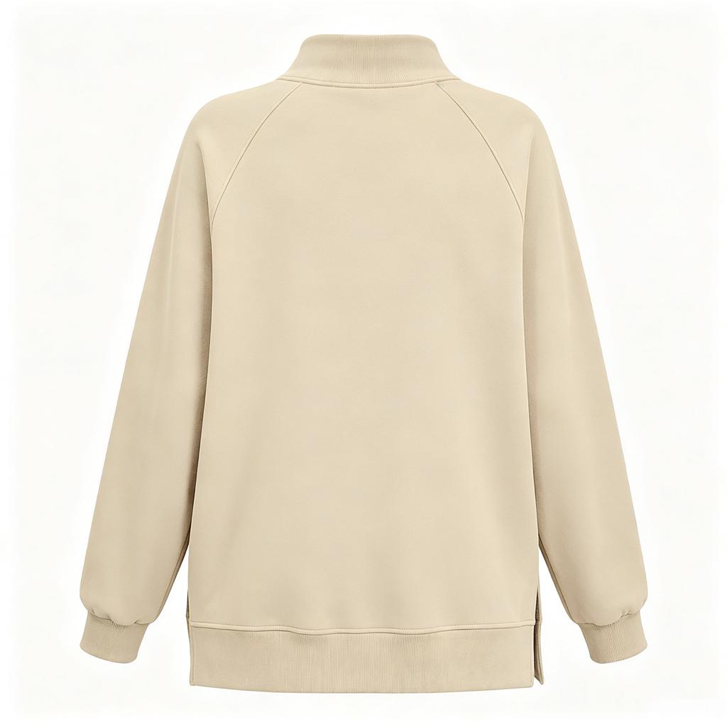 Women's Casual Pullover Sweatshirt with Stand-Up Collar and Side Slits