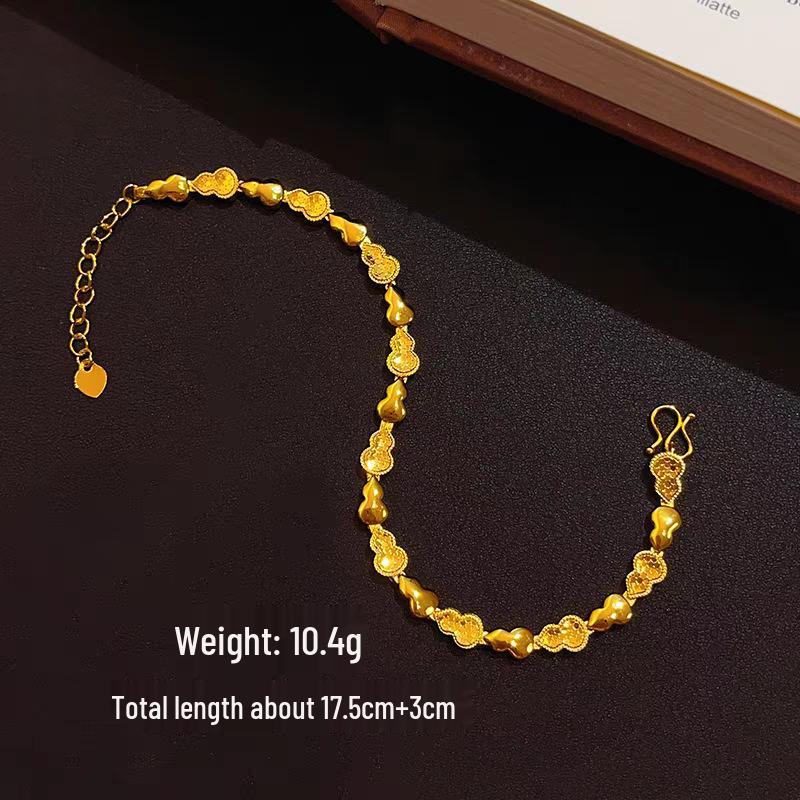 Gold CNC Dragon Scale Gourd Bracelet - Crushed Ice Design, Fu Lu Charm, Perfect Gift for Girlfriend