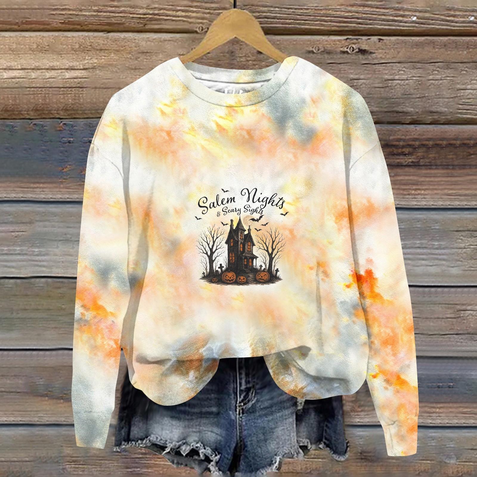 

Женская мода с принтом, длинный рукав, свободный круглый вырез, свитшот, осень M чёрный