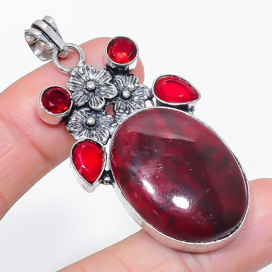 

Натуральный розовый лабрадорит, гранат 925 стерлинговое серебро ювелирный кулон 2,36 z6F67