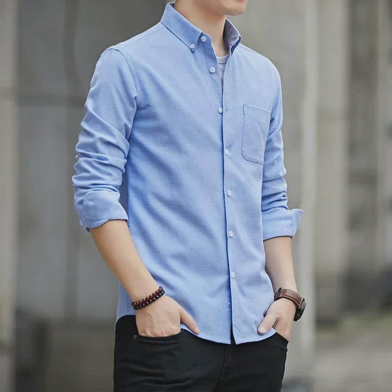 2024 Men's Slim Fit Long-Sleeve Oxford Shirt, Korean Style.