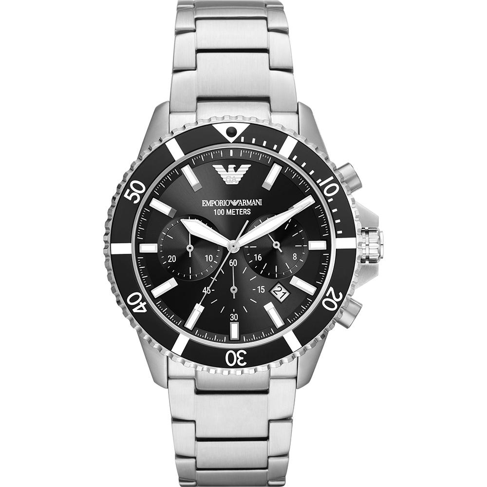 Emporio Armani Diver Black Dial Silver Metal Men s Quartz AR11360 Watch чёрный