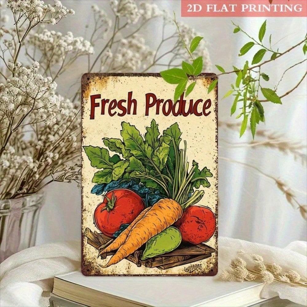 Metal Poster Farmhouse Vegetables Fruits Vintage 8x12 Inch Kitchen Wall Decor