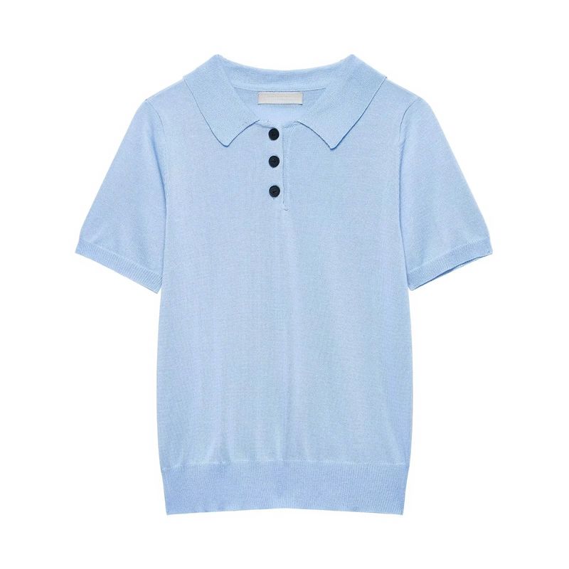 Spring New Women's Clothing Sports Style Casual Knitting Polo Shirt Collar Short Sleeve Minimalist Tops 2142019