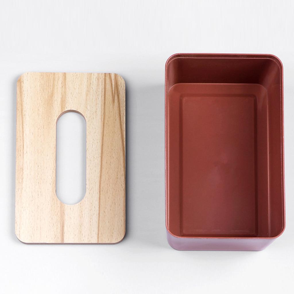 Desktop Tissue Box Rectangular Plastic Tissue   Box Cover with Wooden Lid for Home