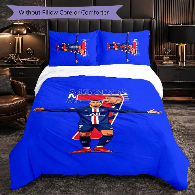 Kylian Mbappe 3 Piece Bedding Set Soft Duvet Cover Set with Pillowcases Printed Bedroom Decor Set for Home