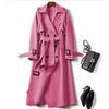Long Trench Coat Women Lace Up Button Coats Full Sleeve Turn Down Collar Splice Jackets Solid Pockets Office Streetwear
