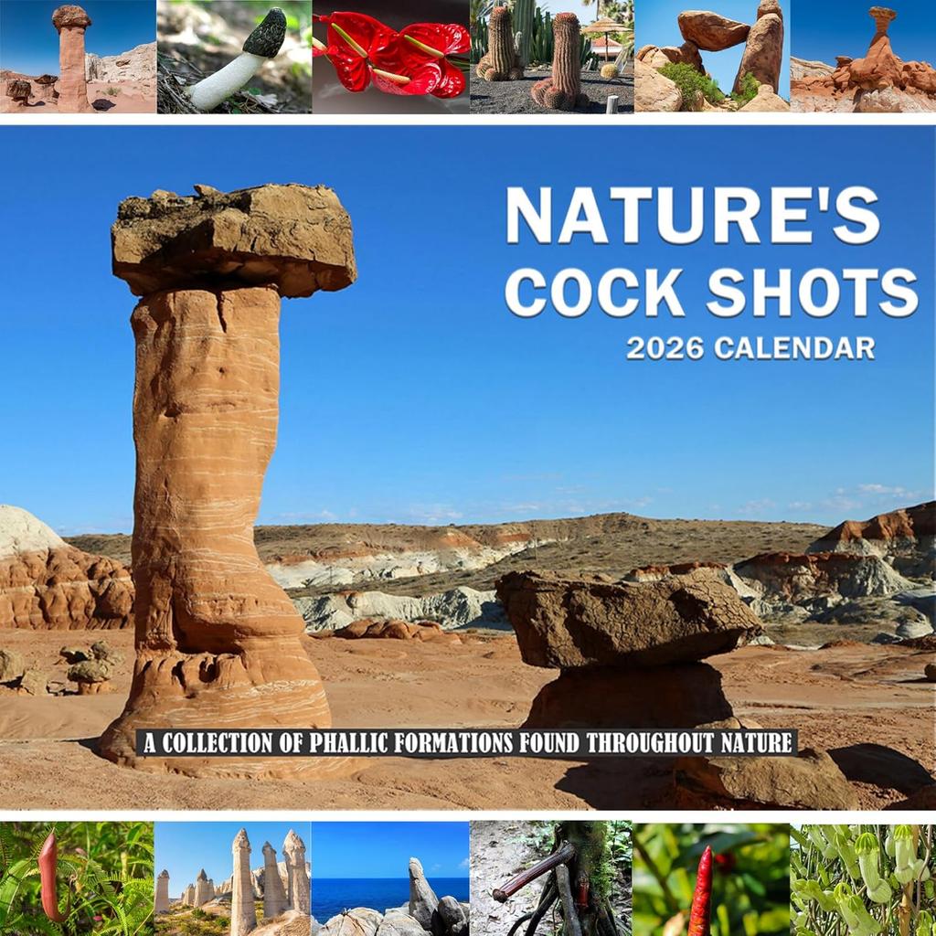 Gag Gifts - 2026 Wall Calendar, Funny Calendar, 8.5" x 11" (Open), Nature's Cock Shots Calendar with Fun Rock Photography, Dirty Santa Gift and White