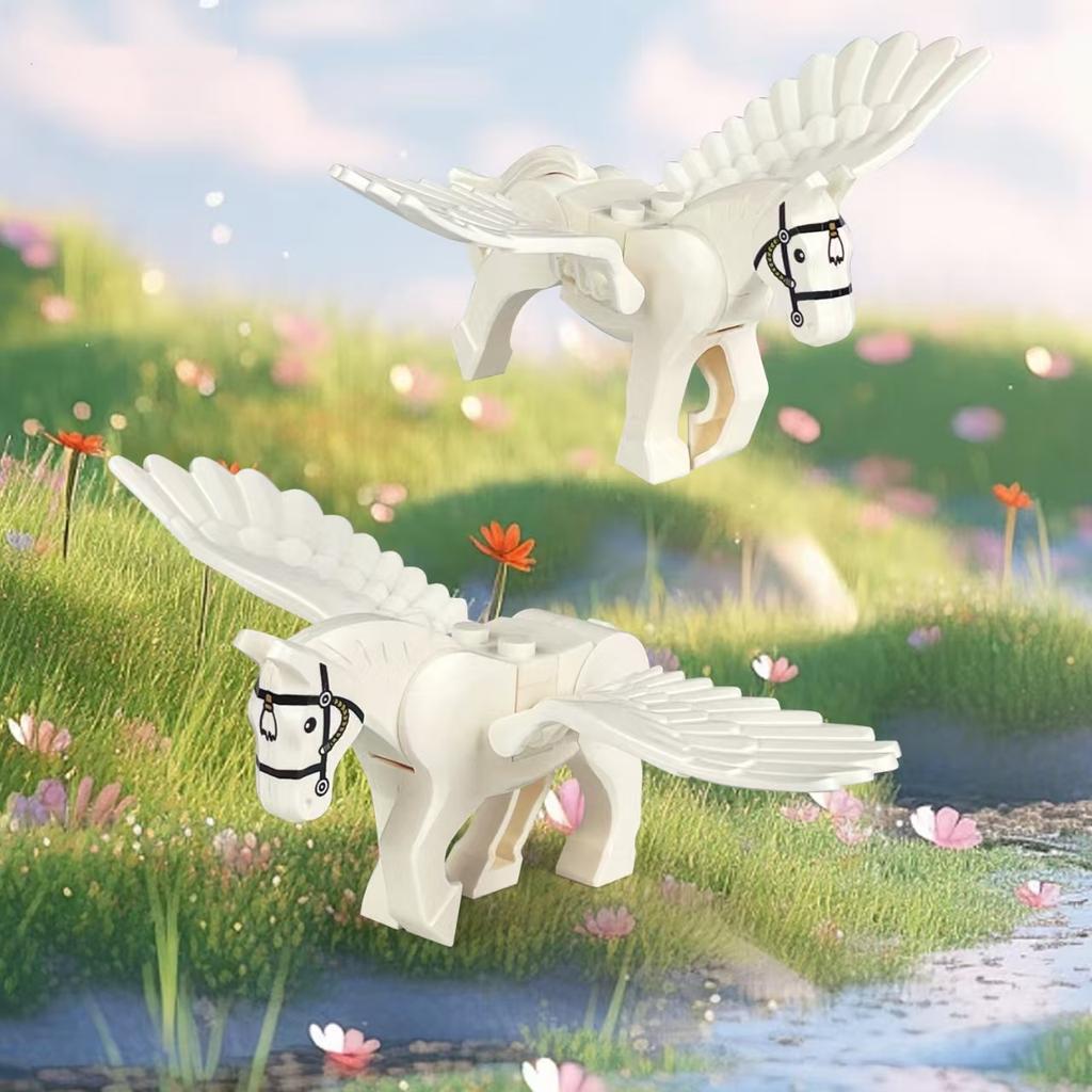 Blacks White Warhorse Magic Scene Pegasus Winas Building Horse Parts Scale Model Sets Block Bricks for Children Kids Children Kits