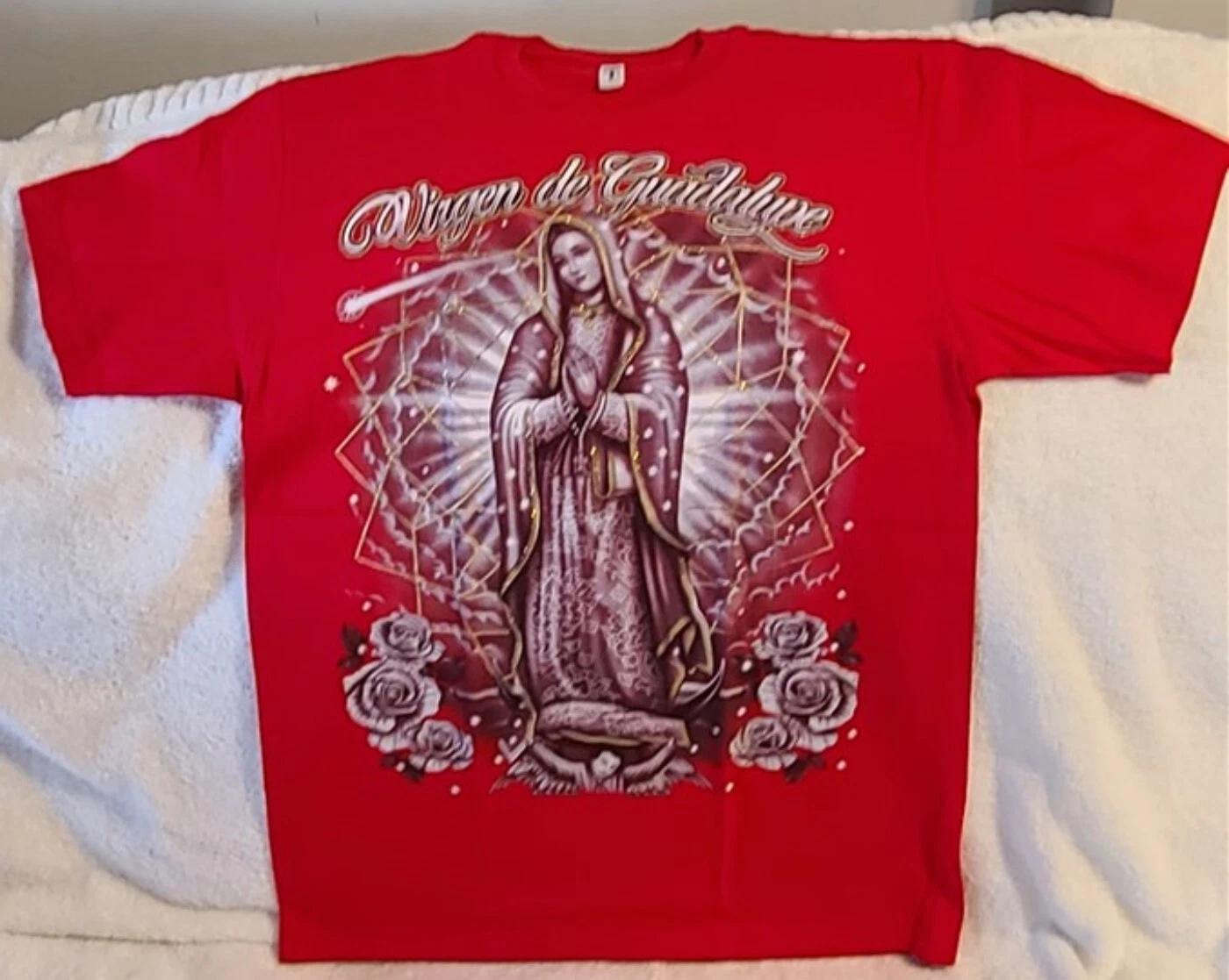 VIRGEN DE GUADALUPE VIRGIN MARY FLOWER ROSE PRAY RED T-shirt 4XL