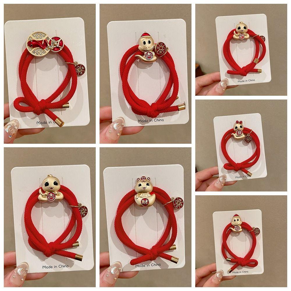 Rhinestone Snake Year Hair Ring Red Chinese Style Bracelet Fashion New Year Hair Rope Festival