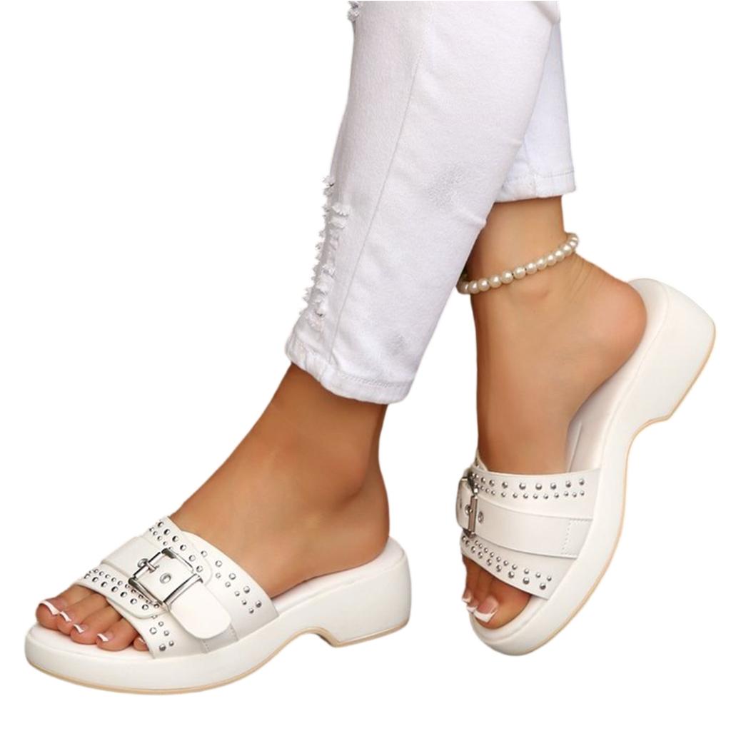 Women Summer Platform Slide Sandals Thick Sole Non Slip Casual Buckle Strap Open Toe Slip On Comfortable Footwear