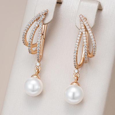 Einzigartige geometrische lange Nachahmung Perlenohrringe für Frauen in Goldfarbe, Brautschmuck für die Hochzeit