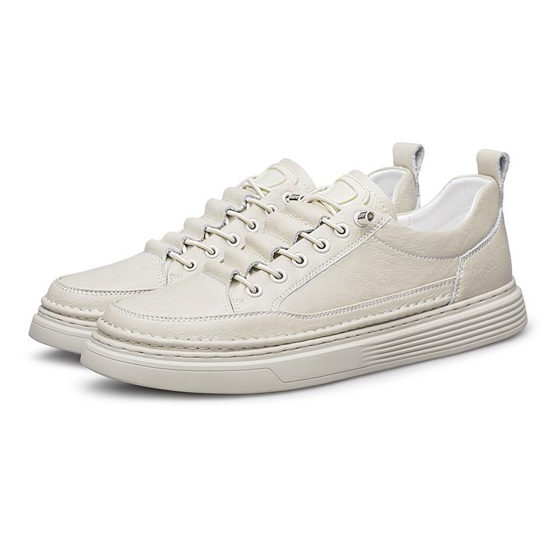 Men s Trendy Autumn/Winter Casual Breathable Leather Shoes – Versatile Soft Sole White Sneakers 41
