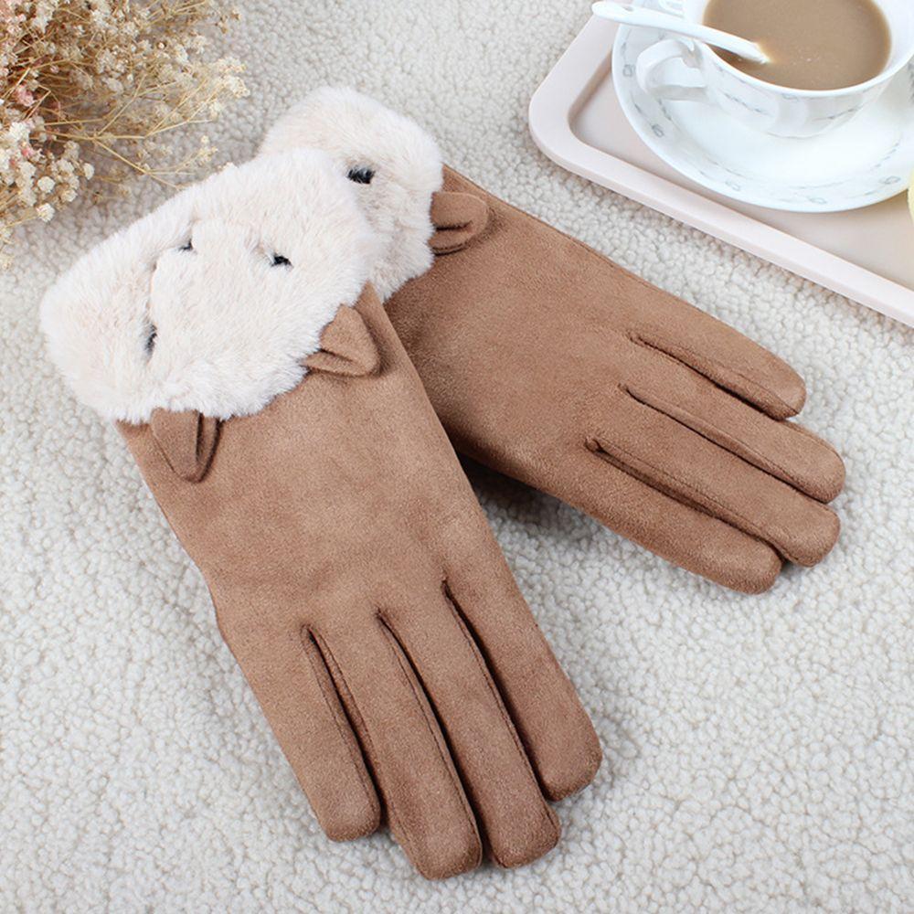 Winter Point Finger Outdoor Plus Fleece  Gloves Women Gloves Suede Korean Style Mittens