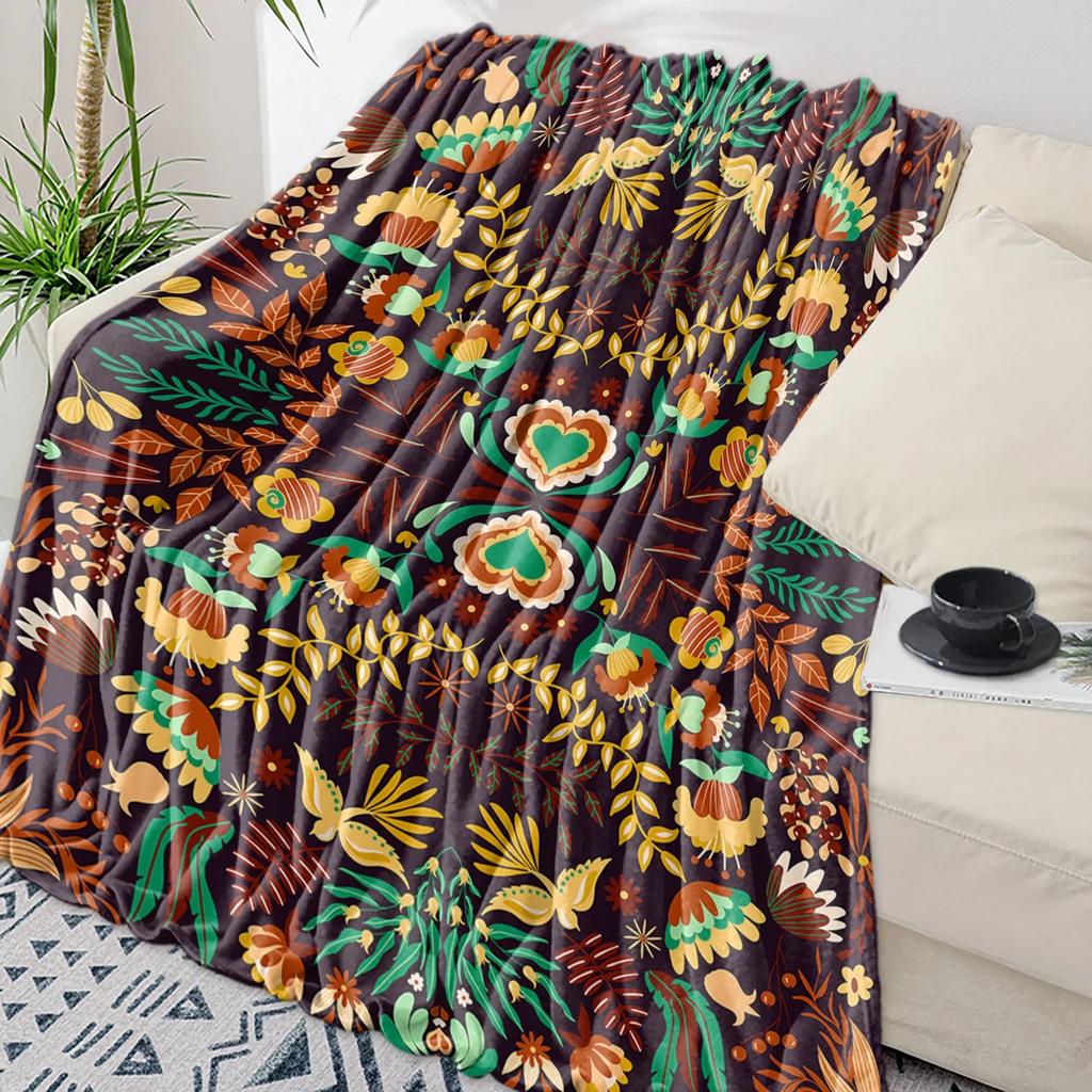 Colorful Mexican Abstract Flower Throw Blanket Warm Flannel for Kids Portable Soft Sofa Bedspread