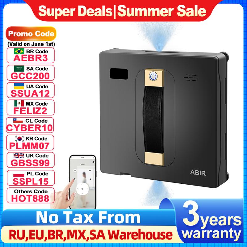 Robot Window cleaner ABIR WD8,Dual Water Spray,Smart Memory,High Vacuum Suction, Laser Sensor, Home Wall Glass Cleaning Robot Yes