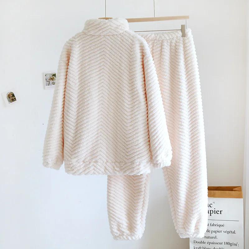 New Autumn/Winter Couple Sleepwear Set with Fleece and Thickened Zipper Long Sleeve Pants for Soft and Comfortable Home Fur