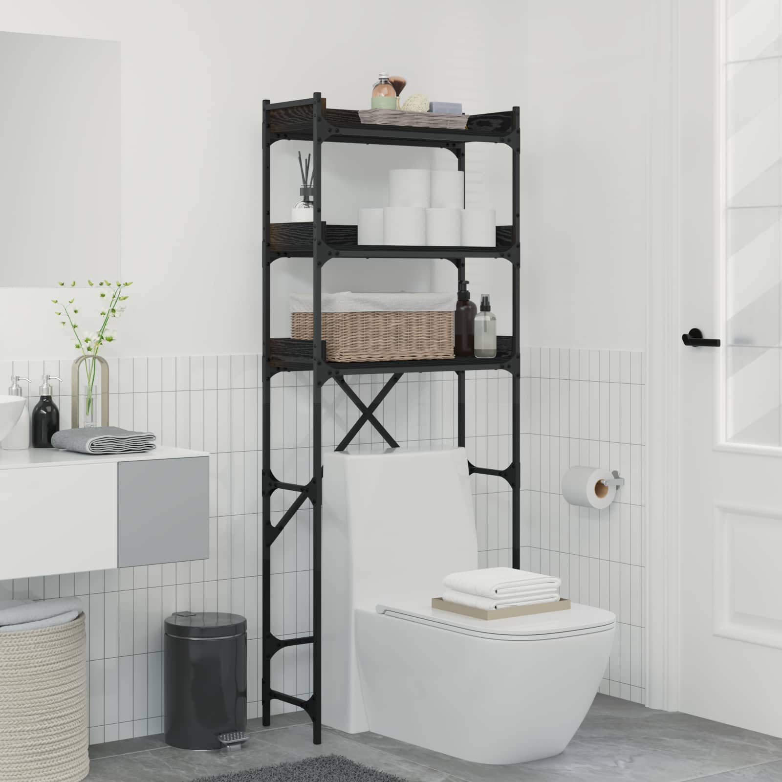 vidaXL Waschmaschinenregal Schwarz 0ak 67 x 25 x 163 cm Holzwerkstoff schwarz