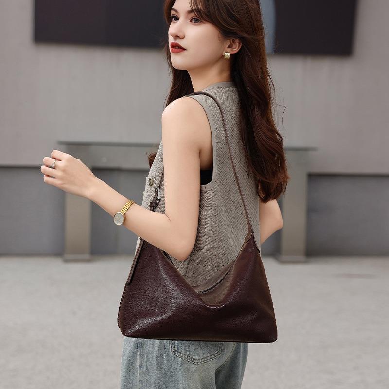 First layer vegetable tanned cowhide premium shoulder dumpling bag, commuting versatile large capacity leather hobo armpit bag