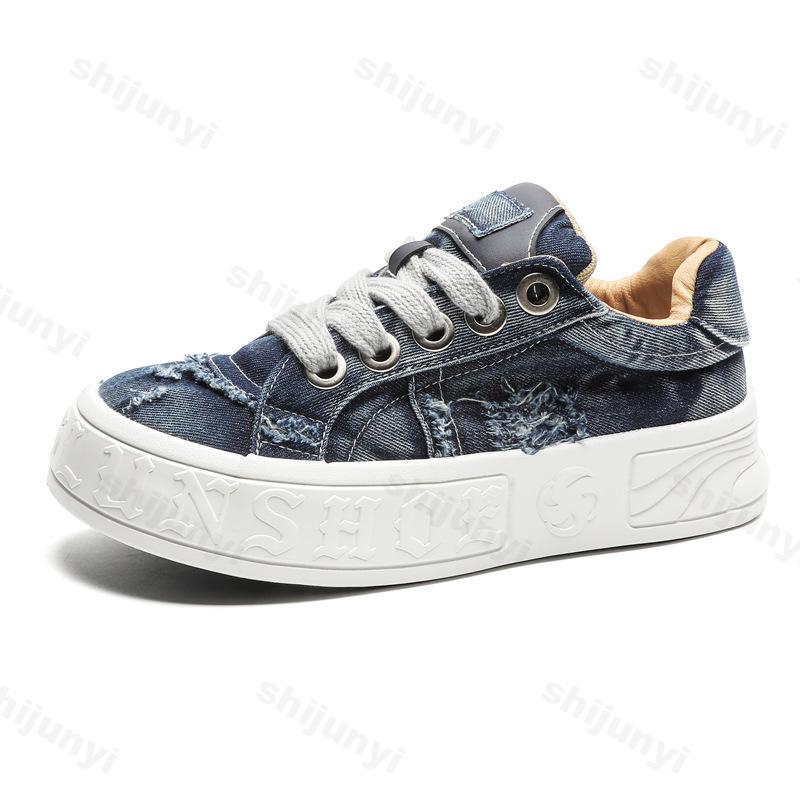 Fashion 2025 Spring Men's Low Top Denim Casual Sports Shoes Fashion Versatile Height Increase Breathable Daily Chunky Sneakers for Men